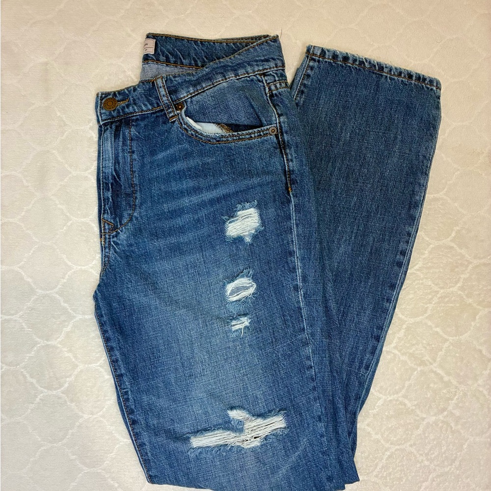 BCBGeneration Blue Distressed Flare Jeans